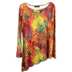 The Pyramid Collection Multicolor Tunic Top Size L Abstract Asymmetric Hem Flaw